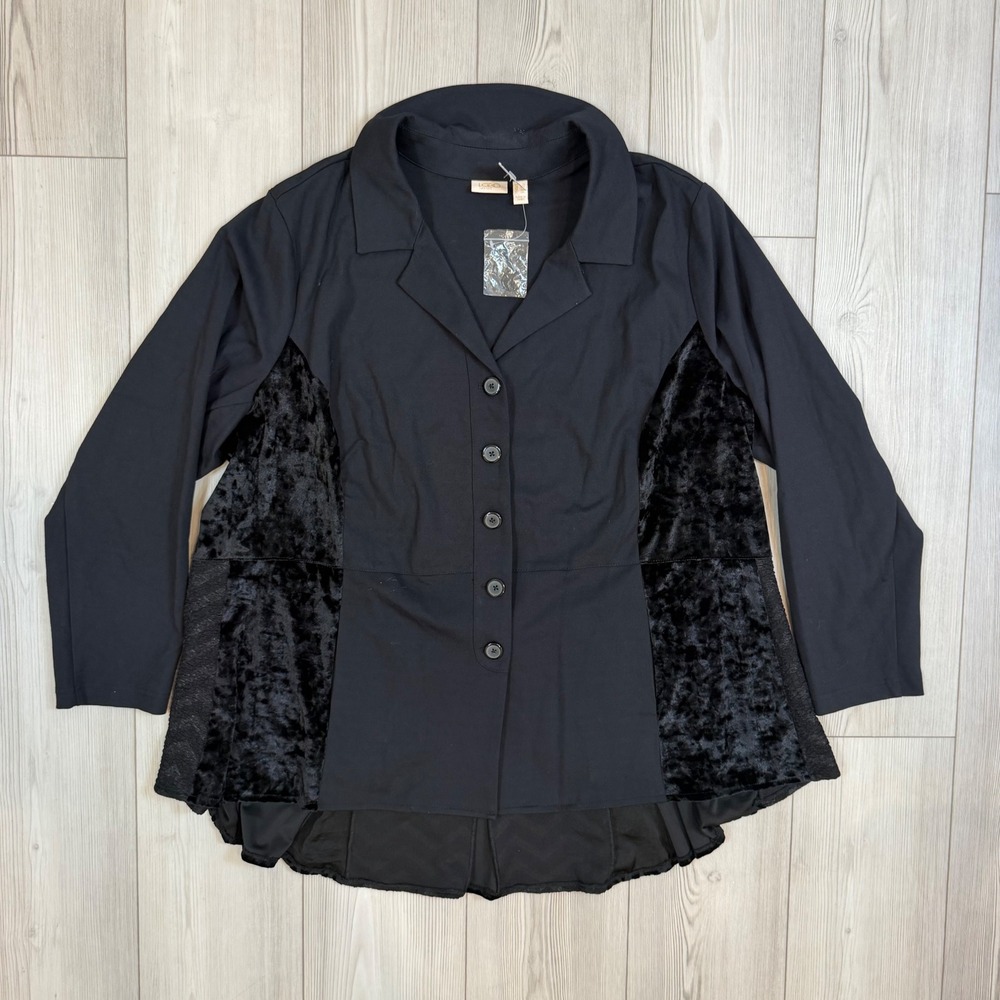 NWT Logo by Lori Goldstein Callie Black Mixed Media Velvet Lace Top 3X DLGJ030 - Picture 1 of 13
